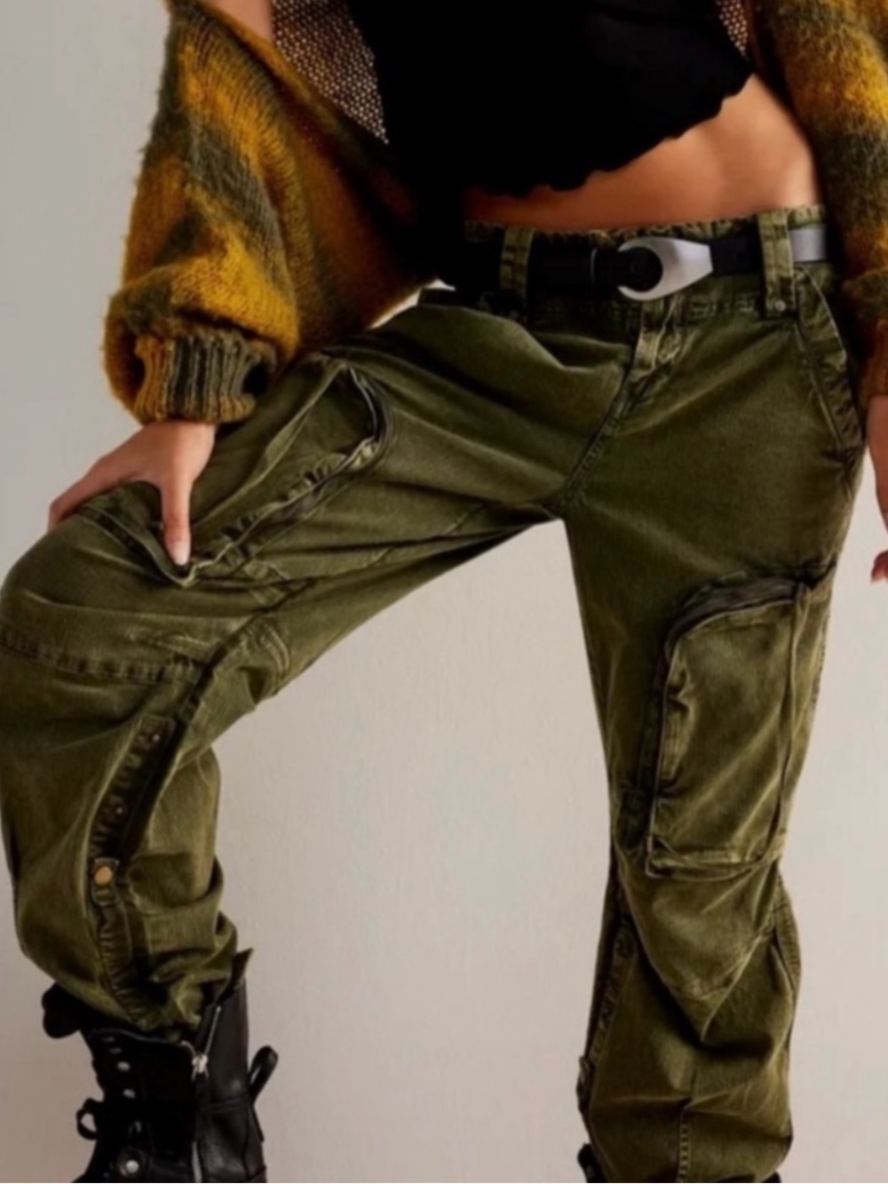 We the Free Can’t Compare Slouch Olive Green Mineral Washed Cargo Pant Utility S - Picture 3 of 16